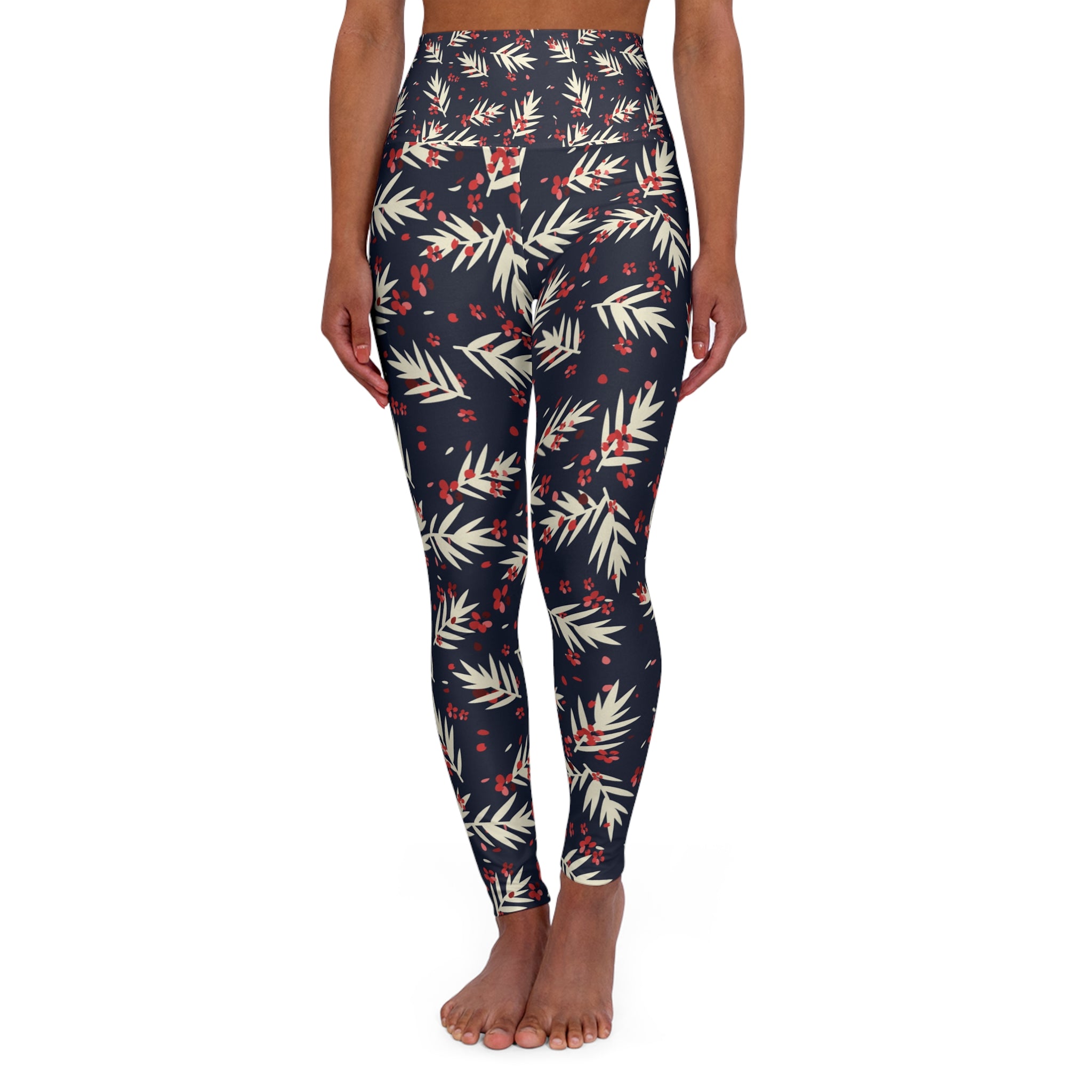 Tropical Leaf High Waisted Yoga Leggings - Comfortable Stretch Fit for Active Lifestyle
